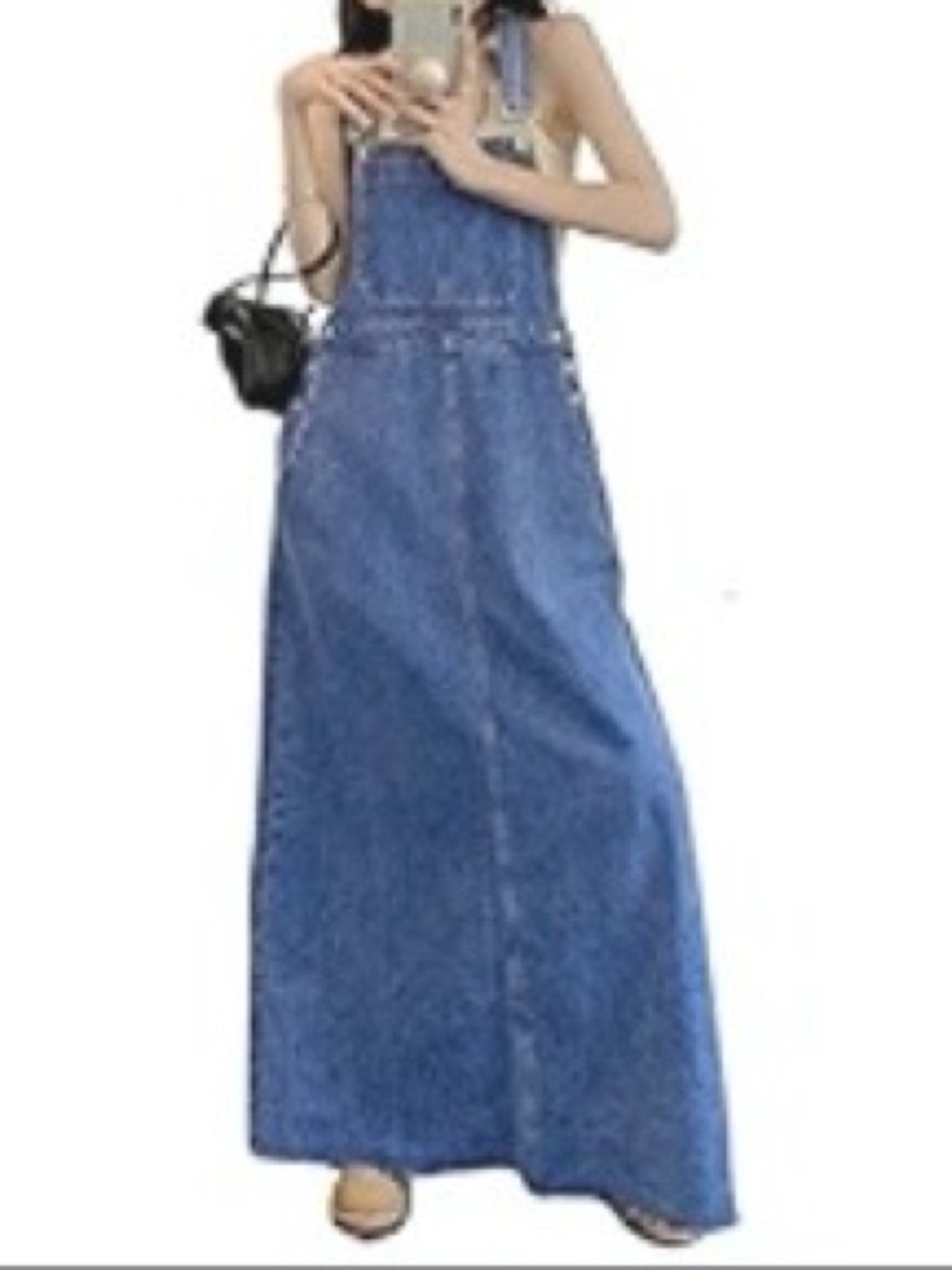 Dark Wash Denim Overall Dress with Front Pocket